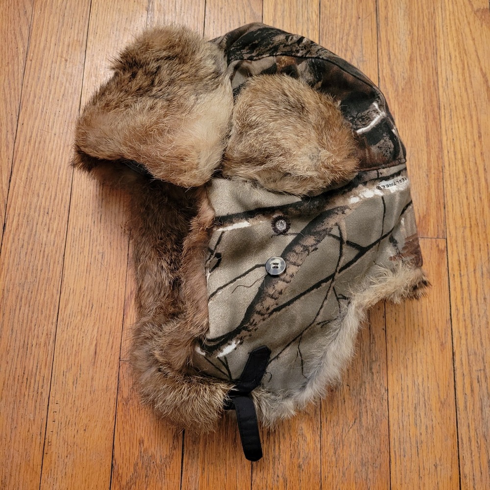 Mad Bomber L Real Tree Camo Trapper Hat Rabbit Fur Trim Winter Ear Flap Lodge